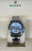 Relógio Masculino Automático R Daytona Prata fundo Azul Catraca Marrom