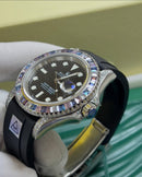 Relógio Rolex Masculino Automático Yacht Master Pulseira Borracha Preta Vidro Safira