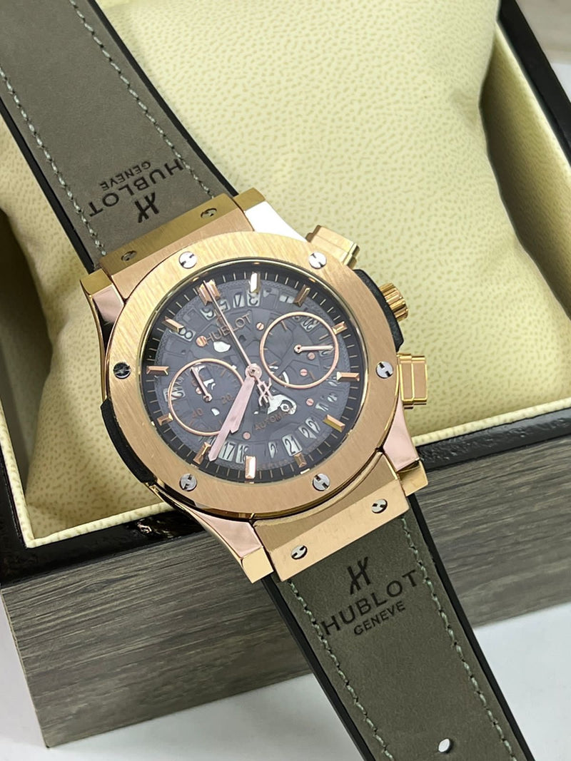 Relógio Hublot Masculino Linha Premium Modelo Geneve Automático Pulseira De Borracha A Prova D’água 40m