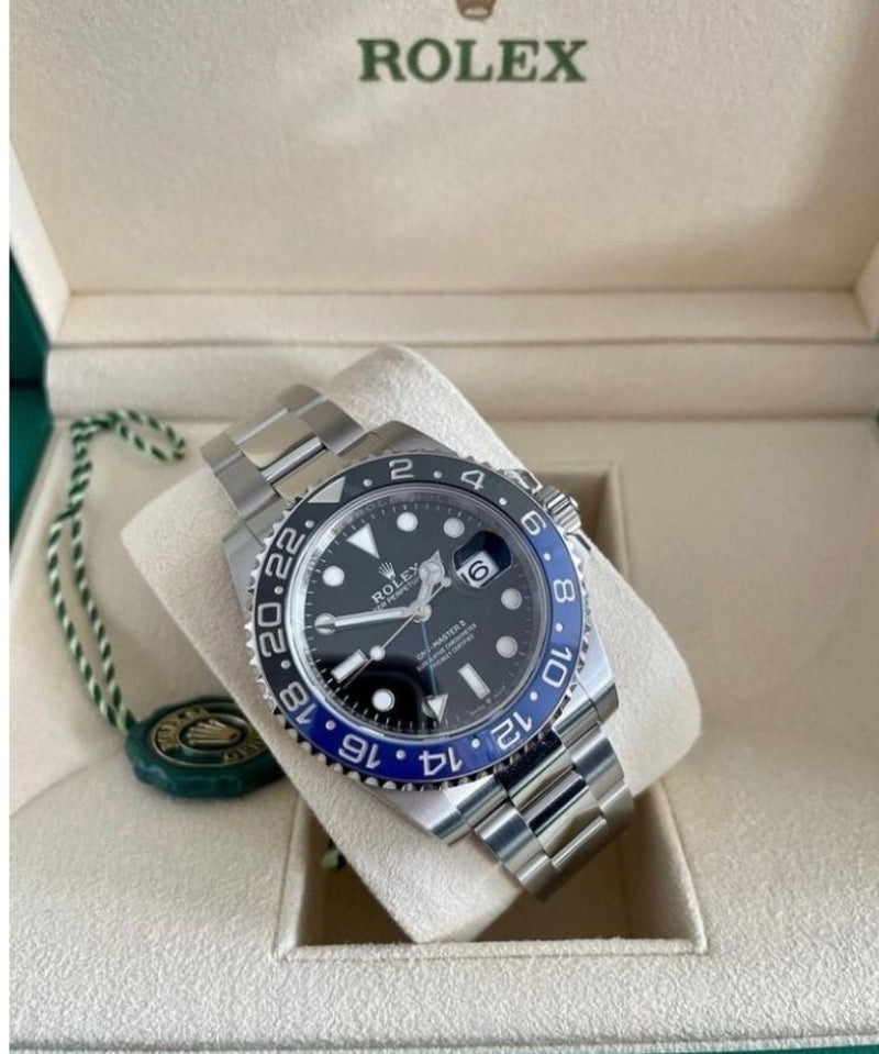 Relógio Rolex Masculino Linha Premium Modelo Gmt-Master II Batman Automático Pulseira De Aço Inoxidável Oyster 904l