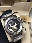 Relógio Bvlgari Masculino Linha Premium Modelo Skeleton Pulseira De Aço Inoxidável A Prova D’água 40m