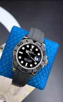 ￼Relógio Rolex Masculino Automático Yacht Master Pulseira Borracha Preta Vidro Safira