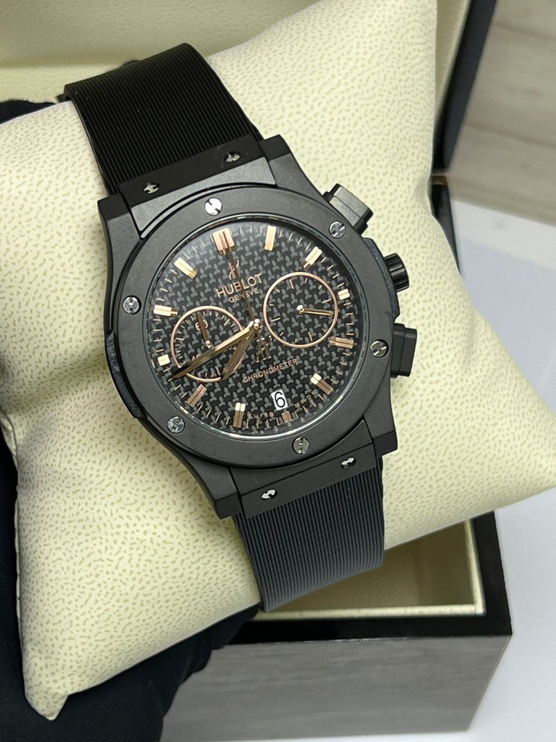 Relógio Hublot Masculino Linha Premium Modelo Geneve Automático Pulseira De Borracha A Prova D’água 40m