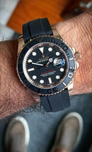 Relógio Rolex Masculino Automático Yacht Master Pulseira Borracha Preta Vidro Safira dourado