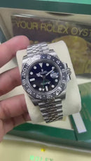 Relógio R GMT Automático Preto A Prova dágua Aço inoxidável Masculino