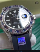 Relógio Rolex Masculino Automático Yacht Master Pulseira Borracha Preta Vidro Safira